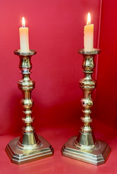 25-062. Pair of Early Victorian Brass Candlesticks