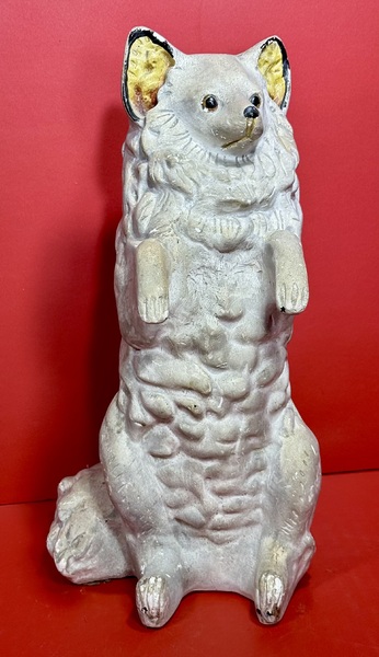 25-024.Pennsylvania Chalkware Hollow Dog-Form Bank