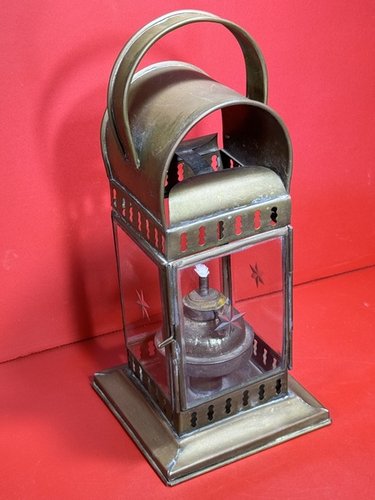 24-160.Brass & beveled cut glass decorated lantern