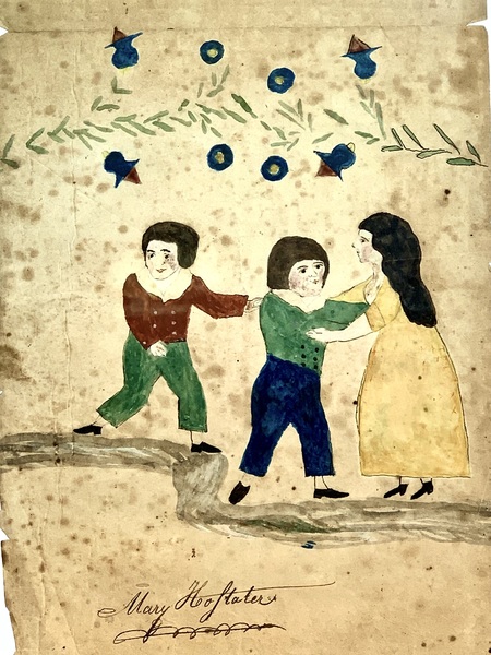 23-152. Fraktur Drawing of Children at Play