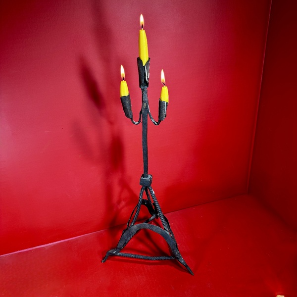 26-019 Very Early Spanish Tabletop Iron Candelabra