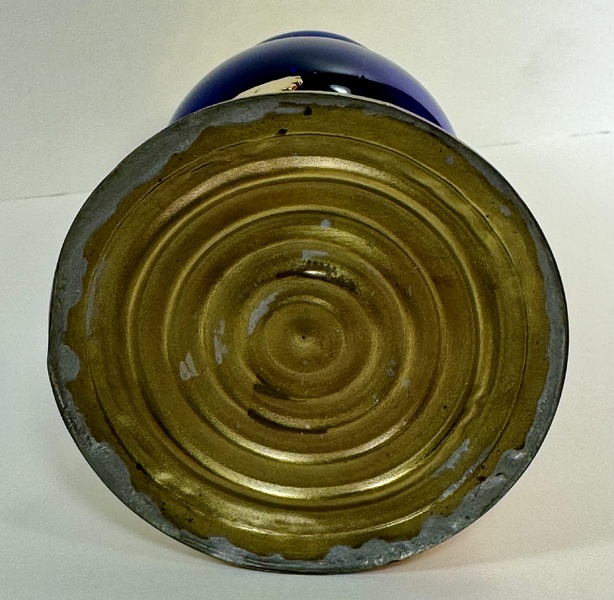 24-157. Brass skater’s lamp with Cobalt Blue globe