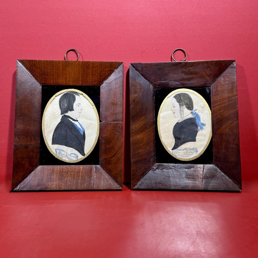 26-123.Pair American Folk-Art Watercolor Portraits