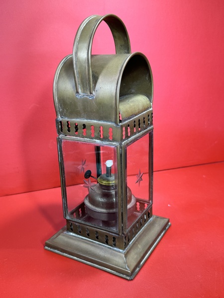 24-160.Brass & beveled cut glass decorated lantern