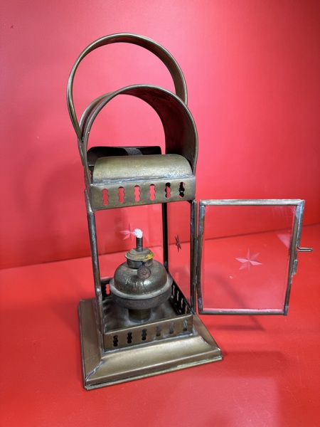 24-160.Brass & beveled cut glass decorated lantern