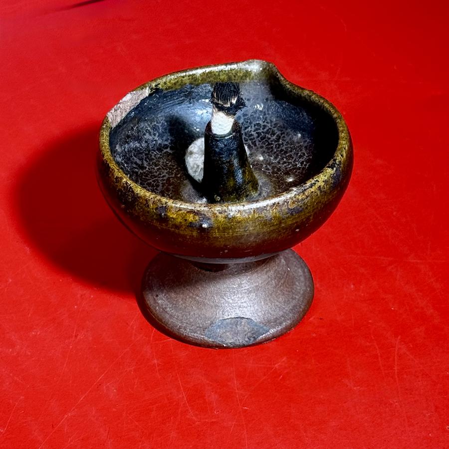 26-032. Small Pennsylvania Redware Fat Lamp