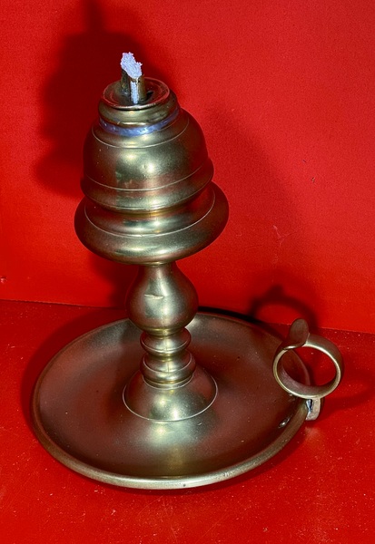 24-244. Early Brass Whale Oil Chamber Lamp