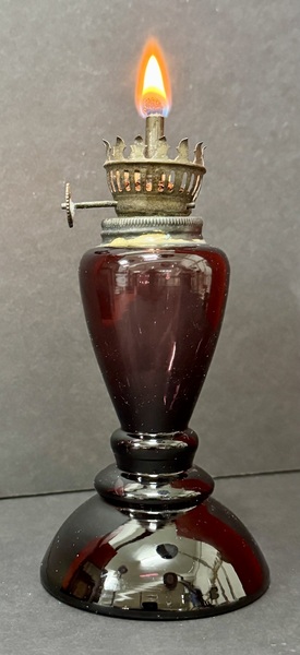 25-032. Amethyst Color Glass Whale Oil Lamp
