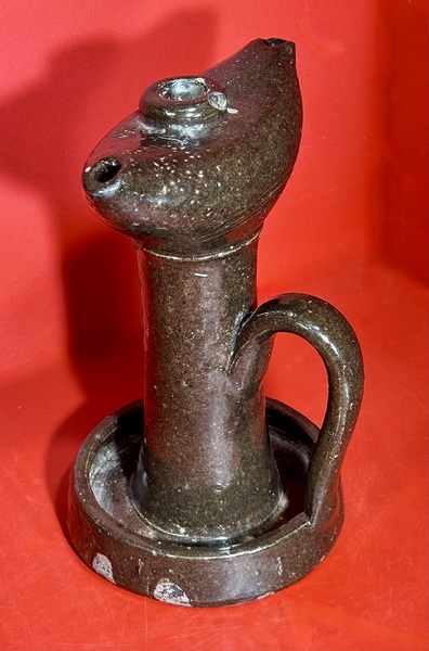 25-091. Ohio Stone Ware Double Spout Grease Lamp