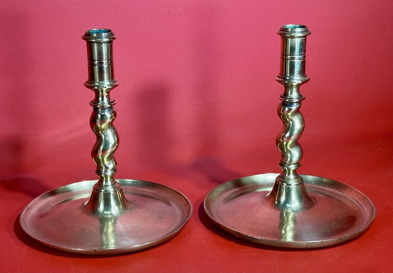 23-105.17th Cent. Brass Barley Twist Candlesticks