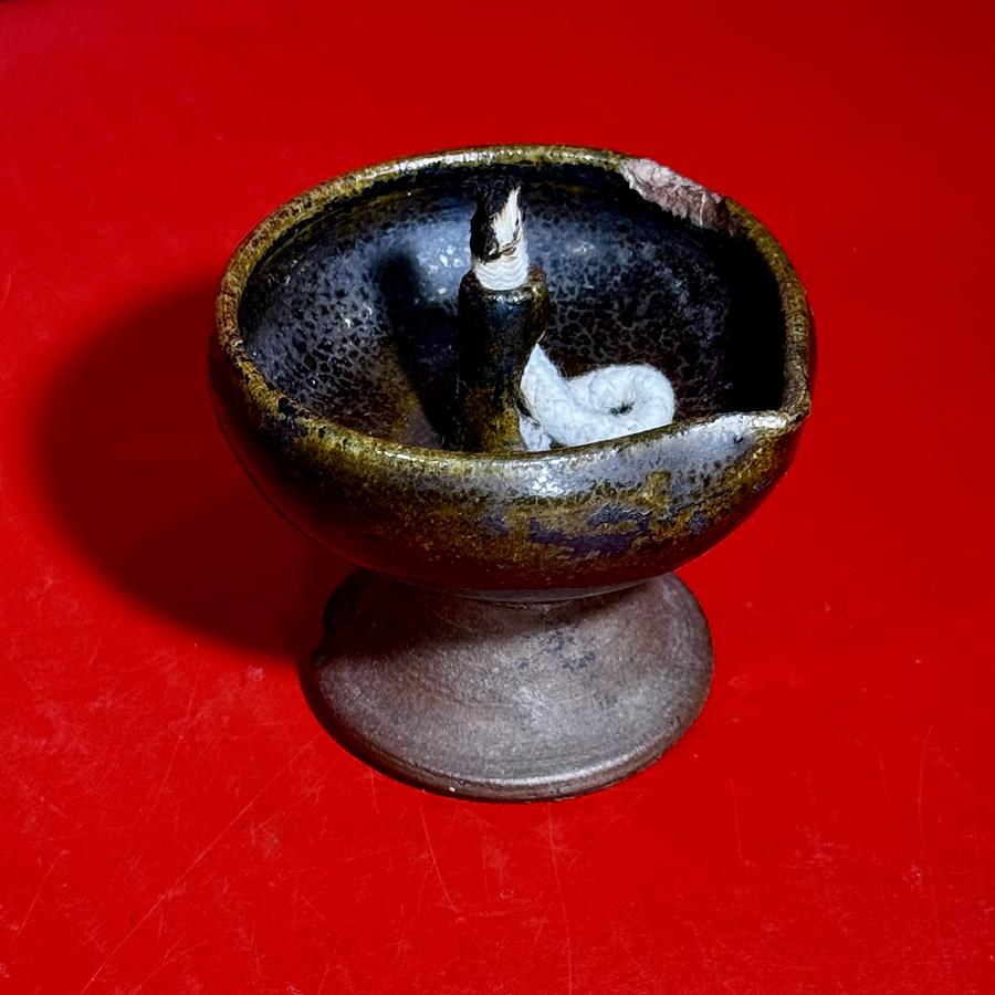 26-032. Small Pennsylvania Redware Fat Lamp