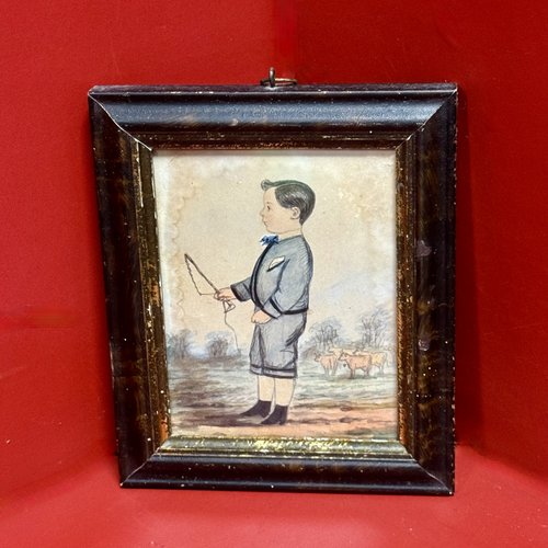 26-112 Folk-Art Watercolor Portrait of a Young Boy