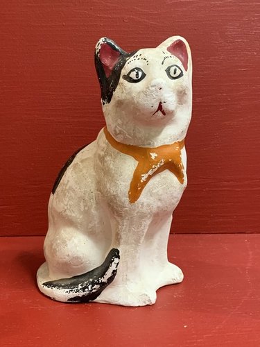 PA hollow cast chalkware seated cat