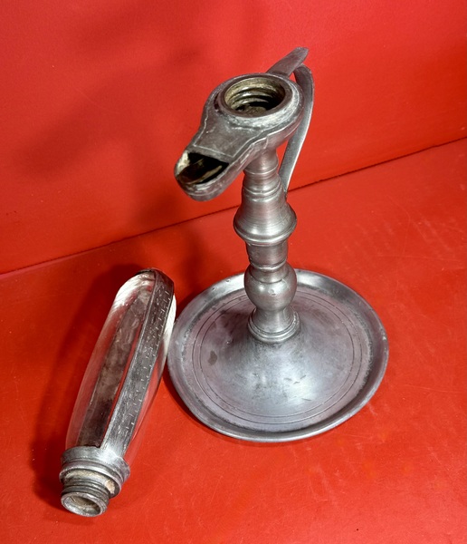 25-177. A Pewter Cardan Time-Keeping Oil Lamp