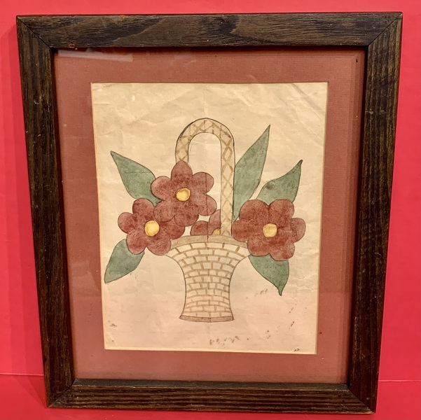19-126. Watercolor fraktur of flowers in a basket