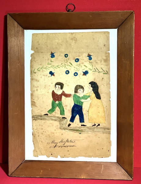 23-152. Fraktur Drawing of Children at Play