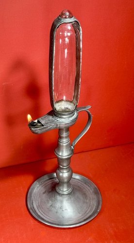25-177. A Pewter Cardan Time-Keeping Oil Lamp