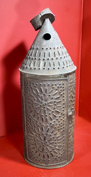 25-051. A Very Large, Punched Tin Candle Lantern