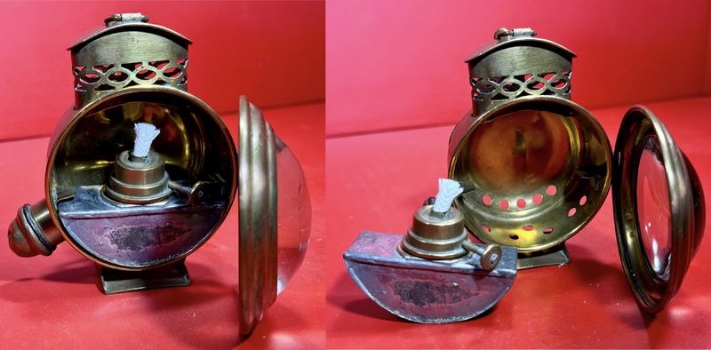 24-221. Brass Whale Oil bicycle or Traveler's lamp