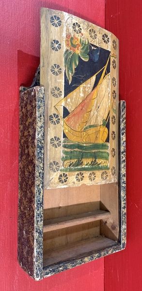 22-040. Paint decorated hanging candle box.