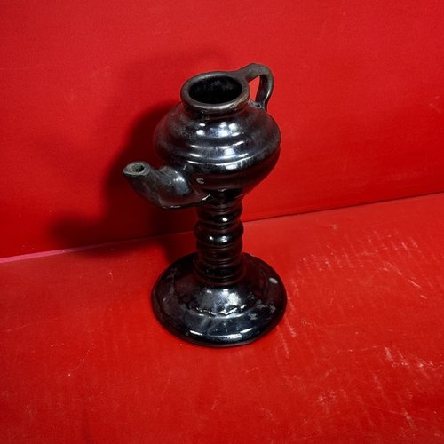 25-157 Unusual Pennsylvania Redware Fat Lamp