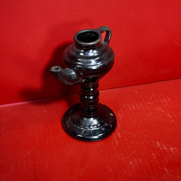 25-157 Unusual Pennsylvania Redware Fat Lamp