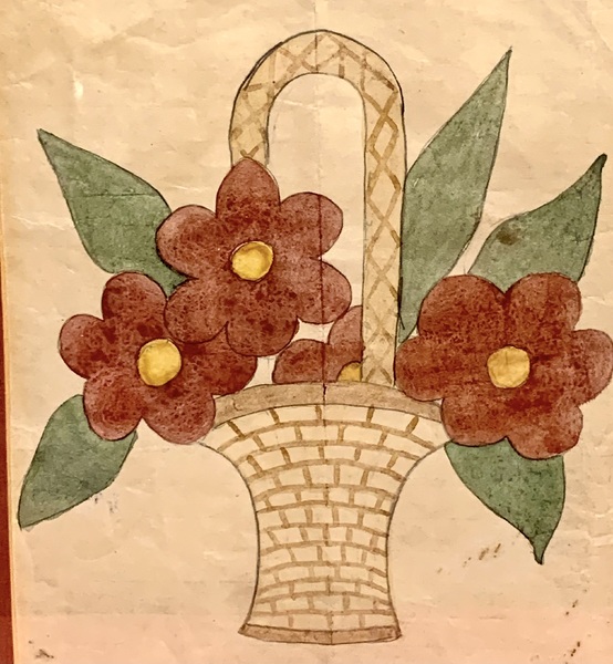 19-126. Watercolor fraktur of flowers in a basket