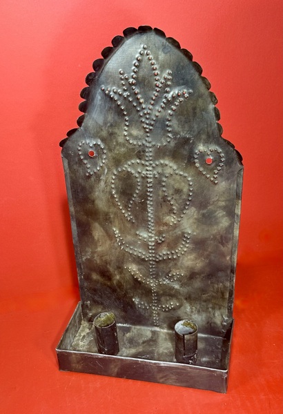 25-131. PA Tin Punch Decorated Two Candle Sconce