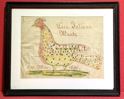 21-180. PA fraktur watercolor drawing of a rooster