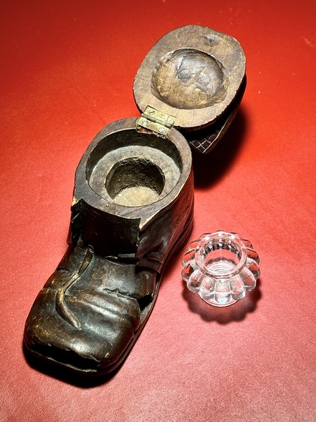 24-021. Treen ink well in the form of a worn shoe