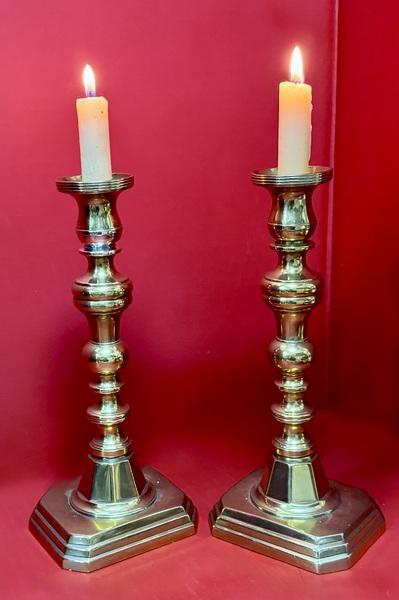 25-062. Pair of Early Victorian Brass Candlesticks