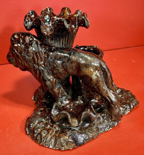24-086. PA Redware figural Spill Vase
