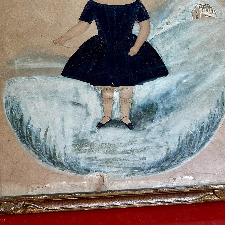 26-048 Folk Art Watercolor Portrait of a Child