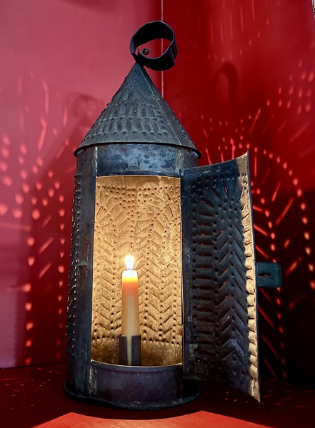 25-043. A PA Pierced Tin Candle Lantern
