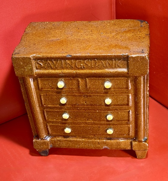 25-068. Large Redware Chest of Drawer’s Form Bank