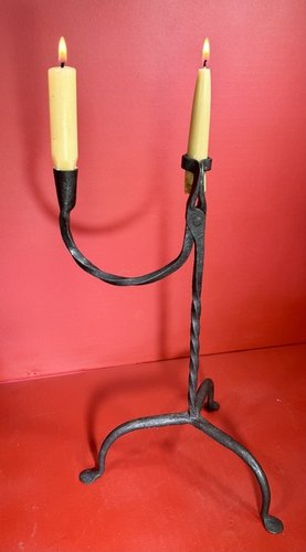 24-246. Wrought Iron, Double Candle Table Lamp.