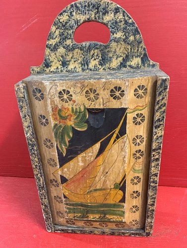 22-040. Paint decorated hanging candle box.