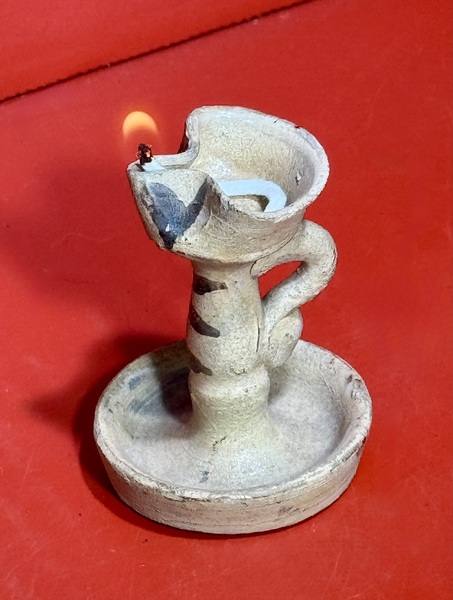 25-110. A True Miniature Redware Fat Lamp