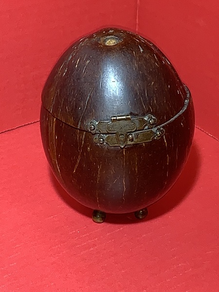 23-004 Unusual coconut shell formed into tea caddy