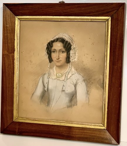 22-053. A pastel and pencil portrait of a woman