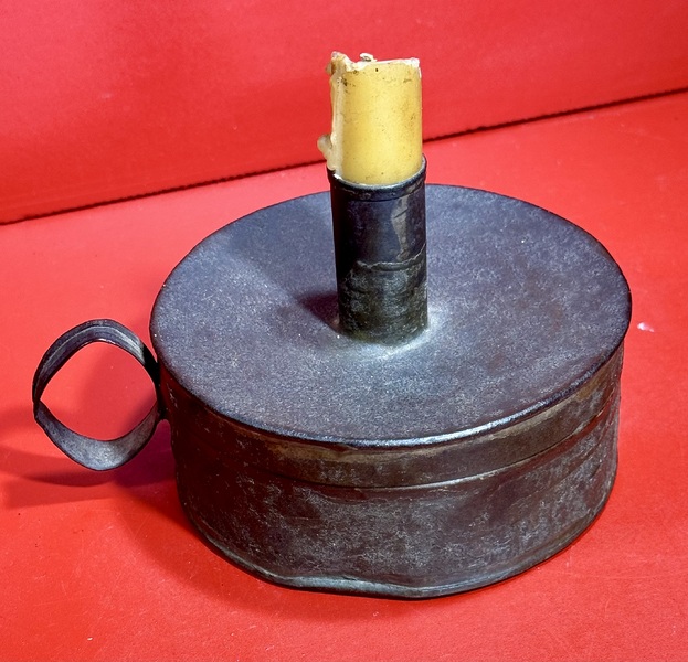 24-139. Round tin Tinder Box with candle socket