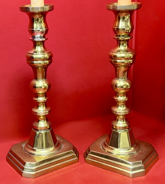 25-062. Pair of Early Victorian Brass Candlesticks