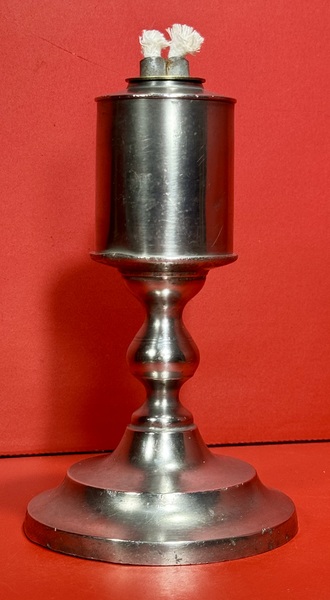 24-148. Pewter double burner whale oil lamp