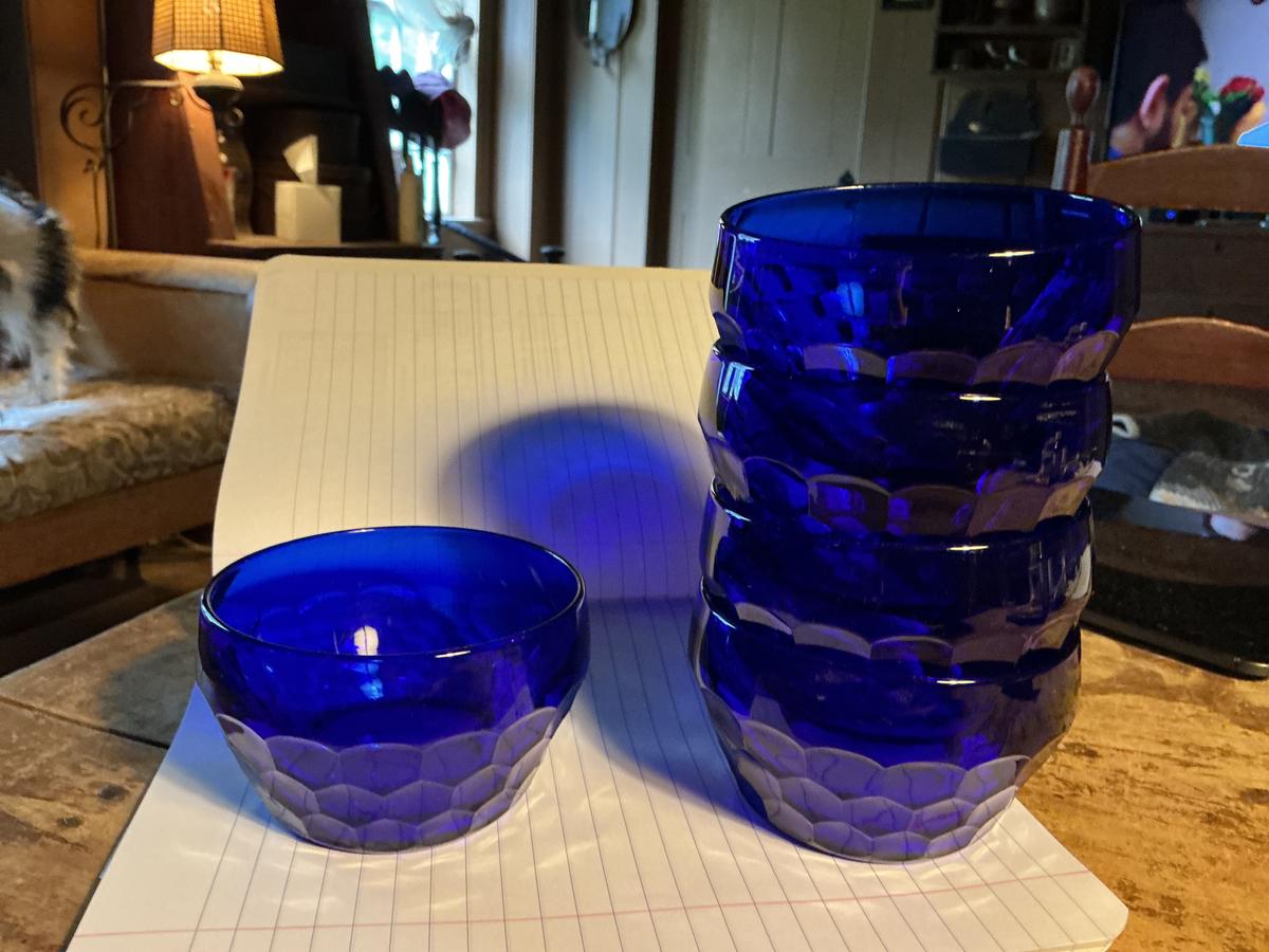 5 Georgian Cobalt Blue Honeycomb Dessert Bowl