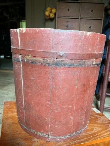 A Real Red Painted Sap Bucket