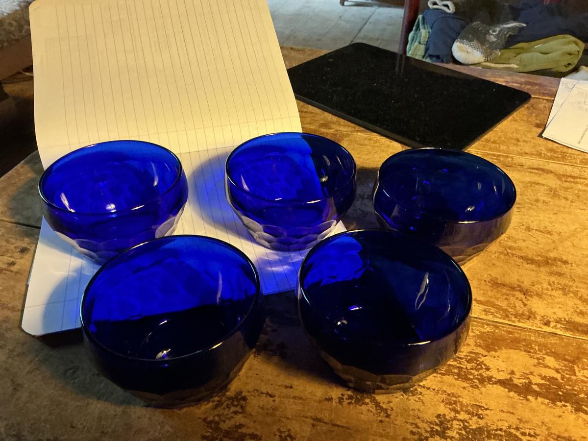 5 Georgian Cobalt Blue Honeycomb Dessert Bowl