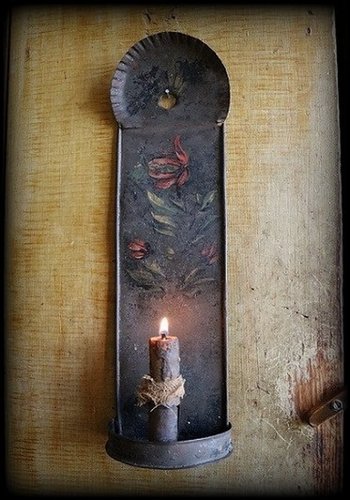 Tin Wall Sconce Paint Decorated
