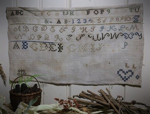Early Sampler with Heart Motif