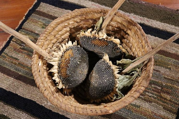Pennsylvania Rye Straw Basket w/ Dried Sunflowers