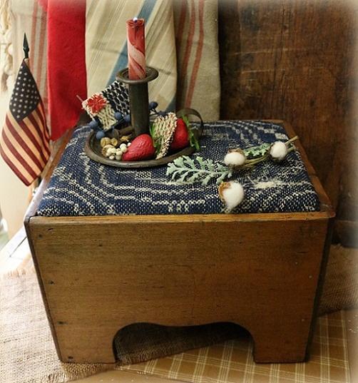 Antique 19th-Century Footstool with Early Coverlet